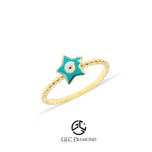14K Gold Star Evil Eye Ring