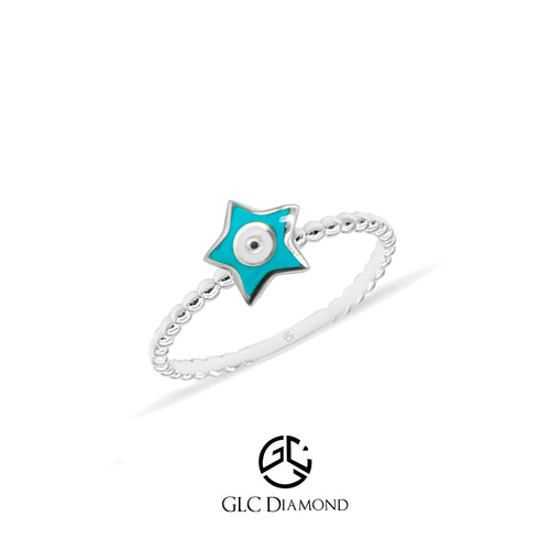 14K Gold Star Evil Eye Ring