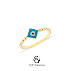 14K Solid Gold Evil Eye Ring, Positive Energy Ring, Gold Ring