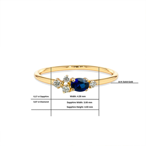 14K Solid Gold Oval Sapphire Ring