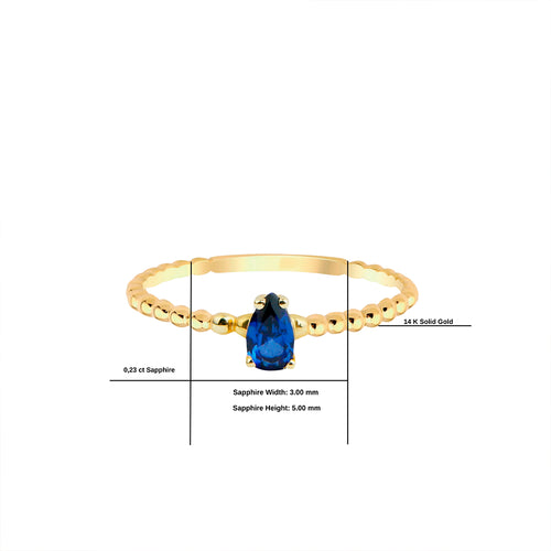 14K Solid Gold Pear Cut Sapphire Ring