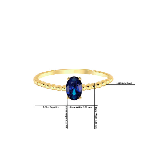 14K Solid Gold Oval Cut Sapphire Ring