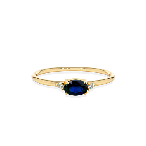 14K Solid Gold Oval Cut Diamond Sapphire Ring