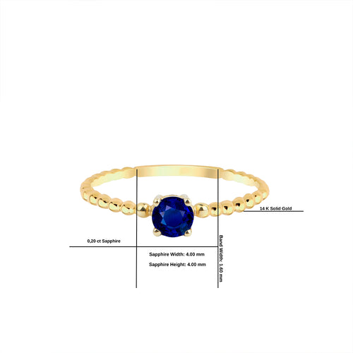 14K Solid Gold Round Cut Sapphire Ring