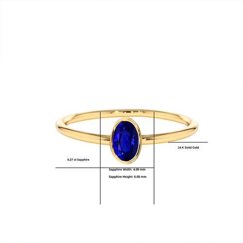 14K Solid Gold Oval Cut Solitaire Sapphire Ring