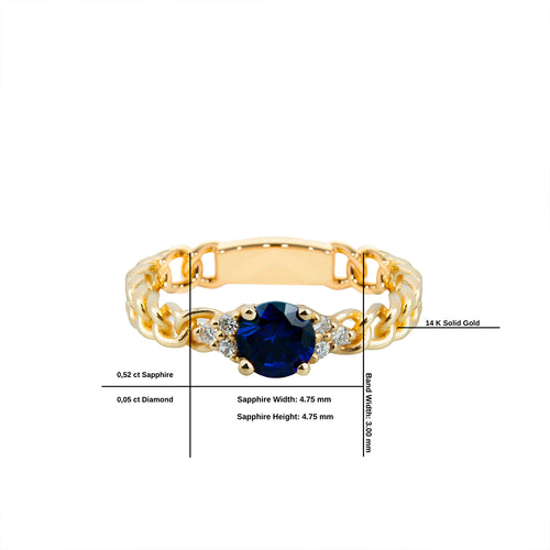 14K Gold Diamond Sapphire Chain Ring