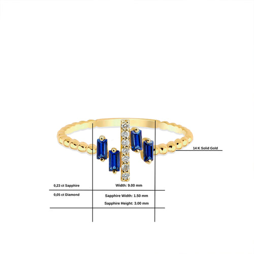14K Solid Gold Diamond Sapphire Statement Ring