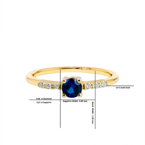 14K Gold Round Cut Diamond Sapphire Ring