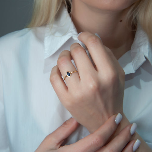 14K Solid Gold Oval Cut Solitaire Sapphire Ring