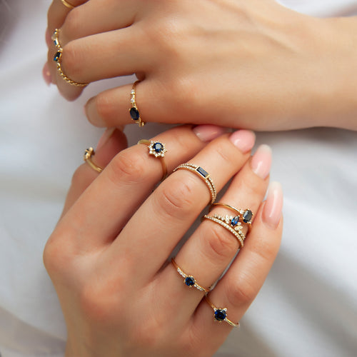 14K Gold Diamond Sapphire Chain Ring