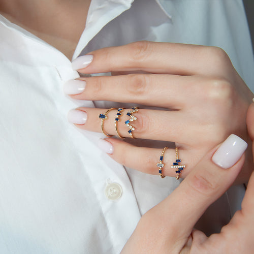 14K Solid Gold Diamond Sapphire Statement Ring