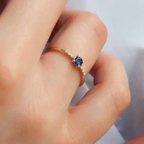 14K Gold Round Cut Diamond Sapphire Ring