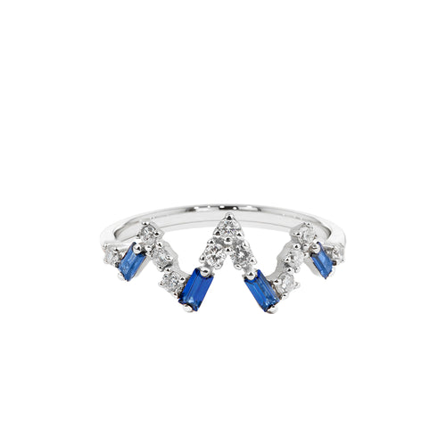 Gold Diamond Sapphire V Shape Ring, 14K Solid Gold Sapphire Ring