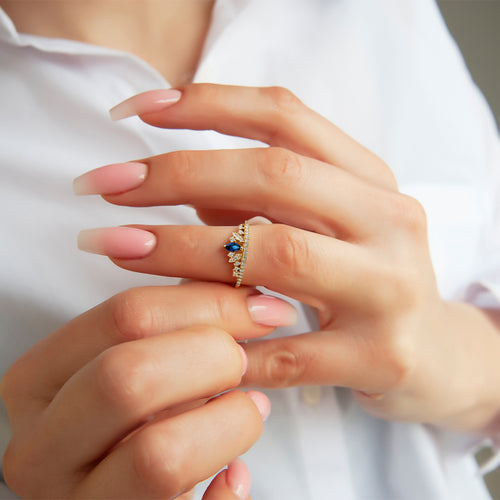 14K Gold Diamond Sapphire Crown Ring