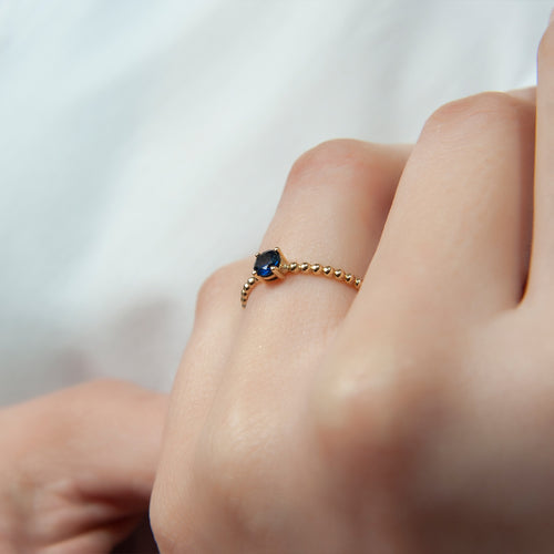 14K Solid Gold Round Cut Sapphire Ring