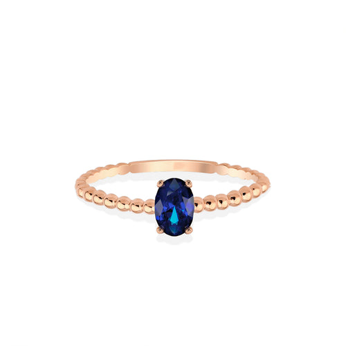 14K Solid Gold Oval Cut Sapphire Ring
