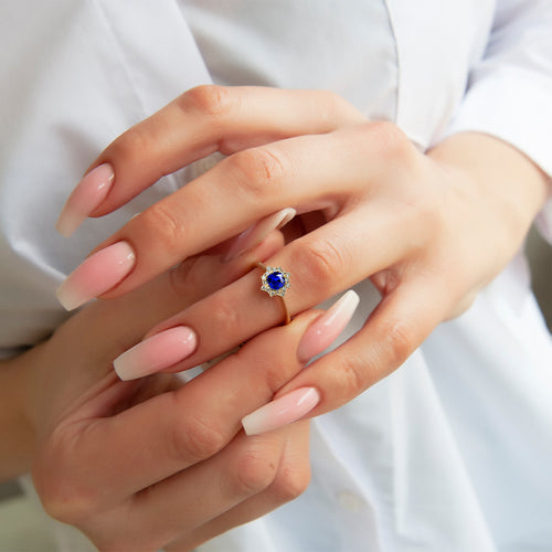 0.60 Carat 14K Solid Gold Diamond Sapphire Promise Ring