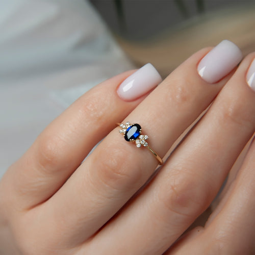 14K Solid Gold Oval Cut Sapphire Ring