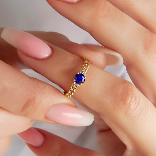 14K Gold Diamond Sapphire Chain Ring