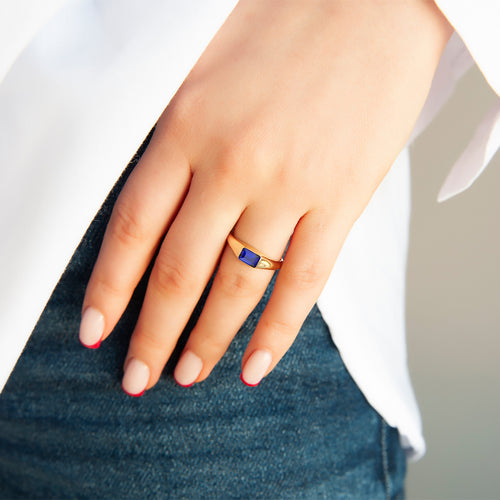 14K Gold Natural Sapphire Signet Ring