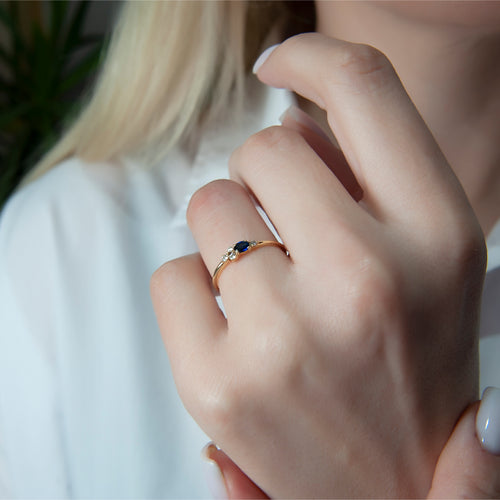 14K Solid Gold Oval Sapphire Ring