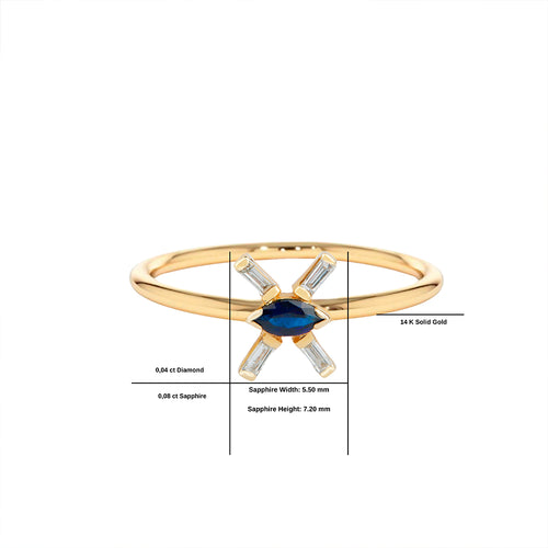 14K Solid Gold Diamond Sapphire Ring
