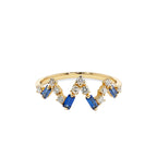 Gold Diamond Sapphire V Shape Ring, 14K Solid Gold Sapphire Ring