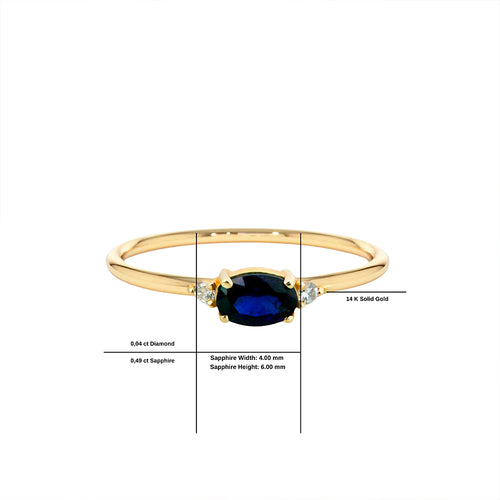 14K Solid Gold Oval Cut Diamond Sapphire Ring