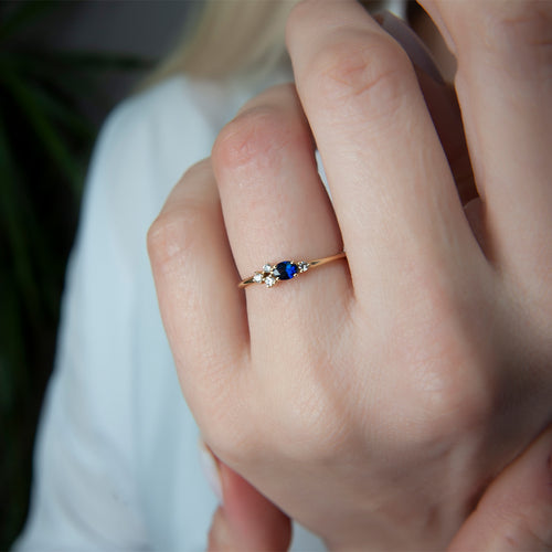 14K Solid Gold Oval Sapphire Ring