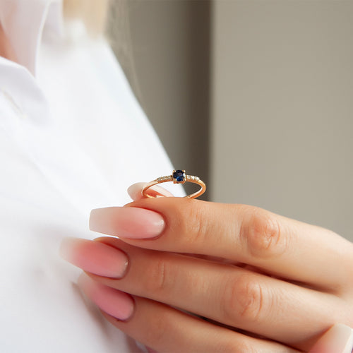 14K Gold Round Cut Diamond Sapphire Ring