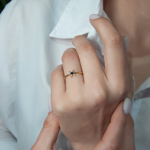 14K Solid Gold Diamond Sapphire Ring