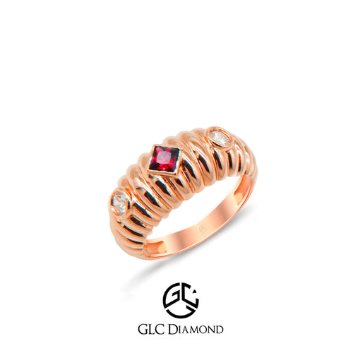 14K Gold Ruby and Diamond Ring Dome Ruby Ring