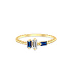 14K Gold Baguette Diamond Sapphire Ring