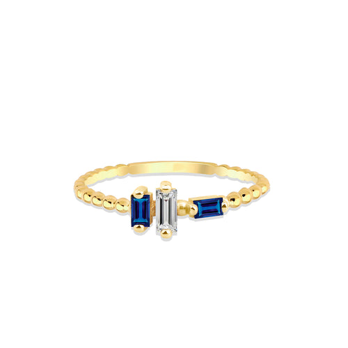 14K Gold Baguette Diamond Sapphire Ring