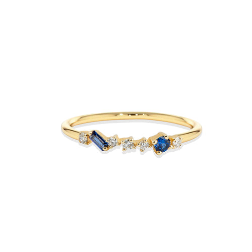 14K Gold Diamond Sapphire Band Ring