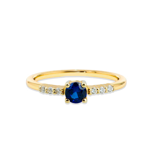 14K Gold Round Cut Diamond Sapphire Ring