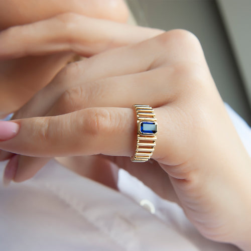 14K Gold Natural Sapphire Band Ring