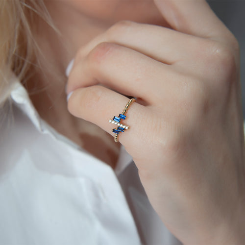 14K Solid Gold Diamond Sapphire Statement Ring