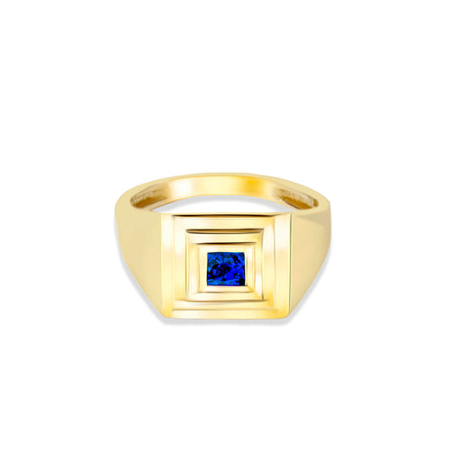 Geometric 14K Gold Sapphire Ring