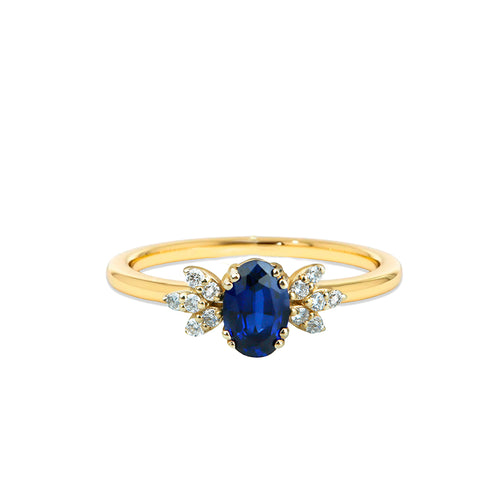 14K Solid Gold Oval Cut Sapphire Ring