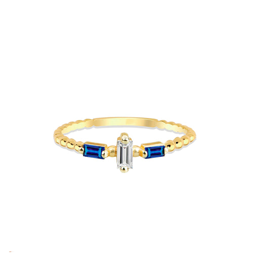 14K Gold Baguette Cut Diamond Sapphire Ring