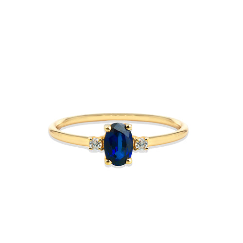 14K Gold Oval Cut Diamond Sapphire Ring