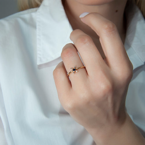 14K Solid Gold Diamond Sapphire Ring