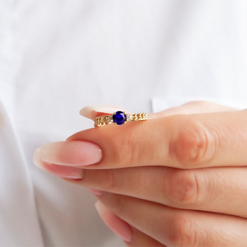 14K Gold Diamond Sapphire Chain Ring