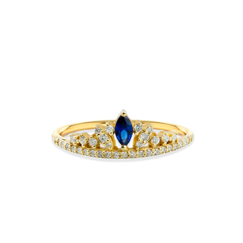 14K Gold Diamond Sapphire Crown Ring