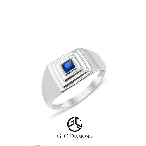 Geometric 14K Gold Sapphire Ring with Square Blue Gemstone