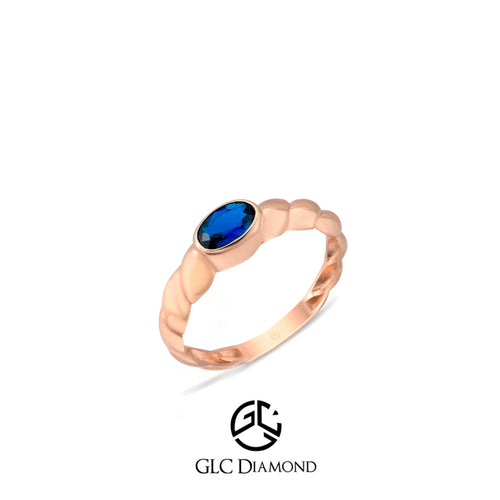 14K Solid Gold Ring with Blue Sapphire Stone