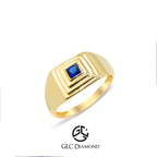 Geometric 14K Gold Sapphire Ring with Square Blue Gemstone