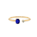 Minimalist 14K Gold Ring with Oval Blue Sapphire and Sparkling Diamond Accent