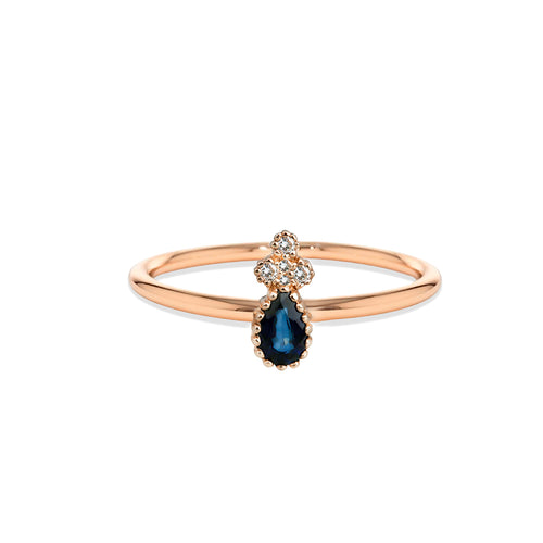 Elegant 14K Gold Ring with Sapphire Teardrop & Diamond Cluster